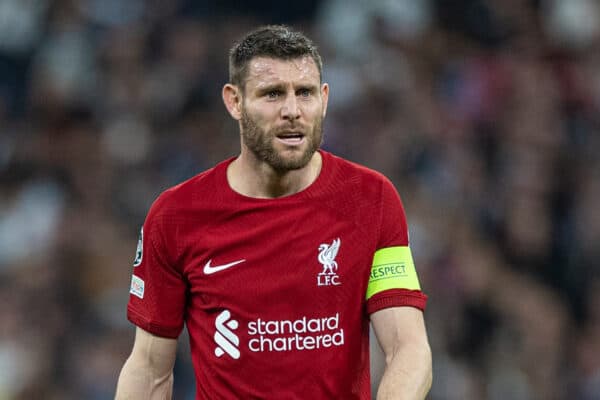 MADRID, SPAIN - Wednesday, March 15, 2023: Liverpool's James Milner during the UEFA Champions League Round of 16 2nd Leg game between Real Madrid CF and Liverpool FC at the Estadio Santiago Bernabéu. Madrid won 1-0 (6-2 on aggregate). (Pic by David Rawcliffe/Propaganda)