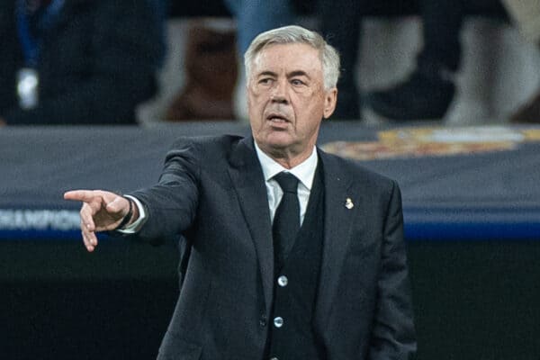 MADRID, SPAIN - Wednesday, March 15, 2023: Real Madrid's head coach Carlo Ancelotti during the UEFA Champions League Round of 16 2nd Leg game between Real Madrid CF and Liverpool FC at the Estadio Santiago Bernabéu. Madrid won 1-0 (6-2 on aggregate). (Pic by David Rawcliffe/Propaganda)