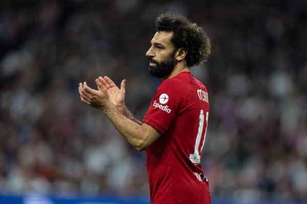 MADRID, SPAIN - Wednesday, March 15, 2023: Liverpool's Mohamed Salah during the UEFA Champions League Round of 16 2nd Leg game between Real Madrid CF and Liverpool FC at the Estadio Santiago Bernabéu. Madrid won 1-0 (6-2 on aggregate). (Pic by David Rawcliffe/Propaganda)