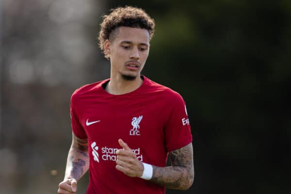 LEYLAND, ENGLAND - Saturday, March 18, 2023: Liverpool's Rhys Williams during the Premier League 2 Division 1 match between Blackburn Rovers FC Under-21's and Liverpool FC Under-21's at the Lancashire FA County Ground. Liverpool won 3-2. (Pic by Jessica Hornby/Propaganda)