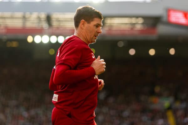 LIVERPOOL, ENGLAND - Saturday, March 25, 2023: Liverpool's captain Steven Gerrard during the LFC Foundation match between Liverpool FC Legends and Glasgow Celtic FC Legends at Anfield. (Pic by David Rawcliffe/Propaganda)