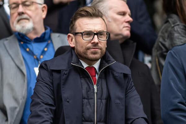 MANCHESTER, ENGLAND - Saturday, April 1, 2023: Liverpool's Sporting Director Julian Ward (L) and Chief Executive Officer Billy Hogan (R) during the FA Premier League match between Manchester City FC and Liverpool FC at the City of Manchester Stadium. Man City won 4-1. (Pic by David Rawcliffe/Propaganda)