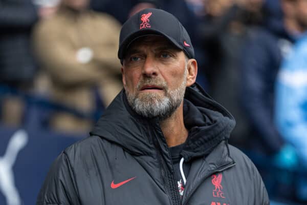 MANCHESTER, ENGLAND - Saturday, April 1, 2023: Liverpool's manager Jürgen Klopp before the FA Premier League match between Manchester City FC and Liverpool FC at the City of Manchester Stadium. Man City won 4-1. (Pic by David Rawcliffe/Propaganda)