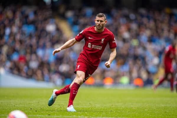 MANCHESTER, ENGLAND - Saturday, April 1, 2023: Liverpool's James Milner during the FA Premier League match between Manchester City FC and Liverpool FC at the City of Manchester Stadium. Man City won 4-1. (Pic by David Rawcliffe/Propaganda)