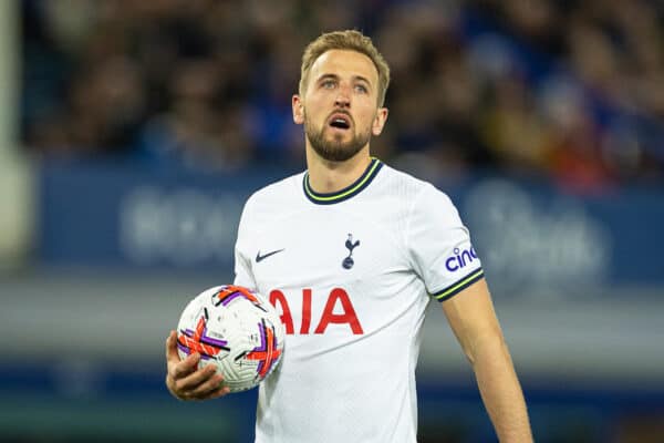 LIVERPOOL, ENGLAND - Monday, April 3, 2023: Tottenham Hotspur's Harry Kane' prepares to take a penalty-kick to score the opening goal  during the FA Premier League match between Everton FC and Tottenham Hotspur FC at Goodison Park. (Pic by David Rawcliffe/Propaganda)