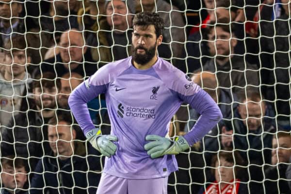 LONDON, ENGLAND - Tuesday, April 4, 2023: Liverpool's goalkeeper Alisson Becker during the FA Premier League match between Chelsea FC and Liverpool FC at Stamford Bridge. (Pic by David Rawcliffe/Propaganda)