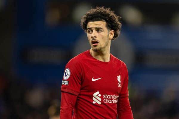 LONDON, ENGLAND - Tuesday, April 4, 2023: Liverpool's Curtis Jones during the FA Premier League match between Chelsea FC and Liverpool FC at Stamford Bridge. (Pic by David Rawcliffe/Propaganda)