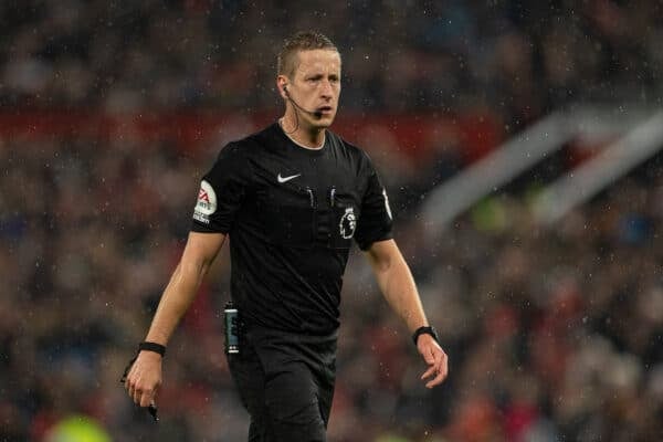 MANCHESTER, ENGLAND - Wednesday, April 5, 2023: Referee John Brooks during the FA Premier League match between Manchester United FC and Brentford FC at Old Trafford. Man Utd won 1-0. (Pic by David Rawcliffe/Propaganda)