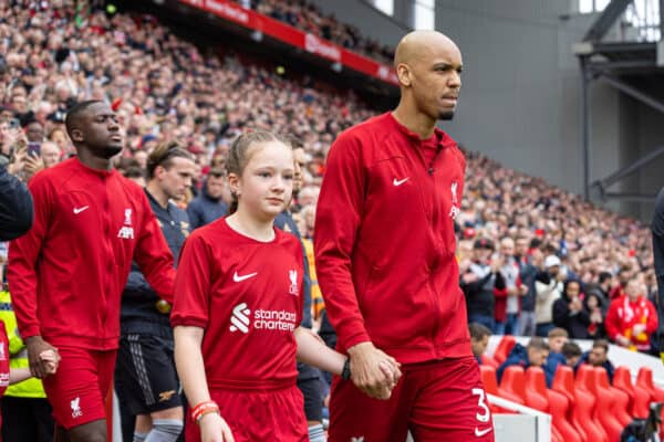 Liverpool players walk out before match Anfield Fabinho Ibrahima Konate (Pic by David Rawcliffe/Propaganda)