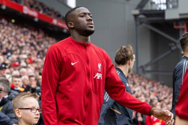 Liverpool players walk out before match Anfield Ibrahima Konate (Pic by David Rawcliffe/Propaganda)