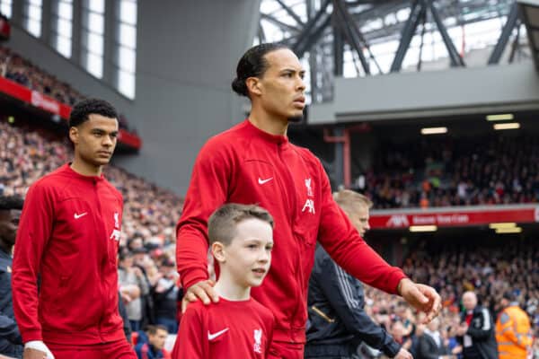 Liverpool players walk out before match Anfield Virgil van Dijk Cody Gakpo (Pic by David Rawcliffe/Propaganda)