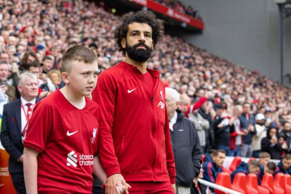 Liverpool players walk out before match Anfield Mohamed Salah (Pic by David Rawcliffe/Propaganda)