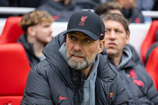 LIVERPOOL, ENGLAND - Sunday, April 9, 2023: Liverpool's manager Jürgen Klopp before the FA Premier League match between Liverpool FC and Arsenal FC at Anfield. The game ended in a 2-2 draw. (Pic by David Rawcliffe/Propaganda)