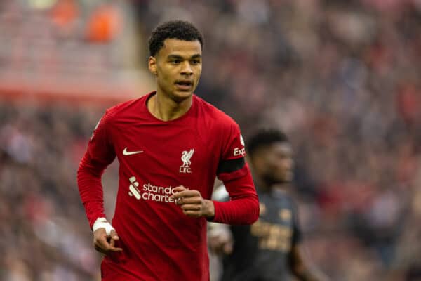 LIVERPOOL, ENGLAND - Sunday, April 9, 2023: Liverpool's Cody Gakpo during the FA Premier League match between Liverpool FC and Arsenal FC at Anfield. The game ended in a 2-2 draw. (Pic by David Rawcliffe/Propaganda)