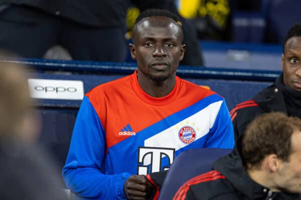 MANCHESTER, ENGLAND - Tuesday, April 11, 2023: Bayern Munich's substitute Sadio Mané on the bench before the UEFA Champions League Quarter-Final 1st Leg match between Manchester City FC and FC Bayern Munich at the City of Manchester Stadium. (Pic by David Rawcliffe/Propaganda)