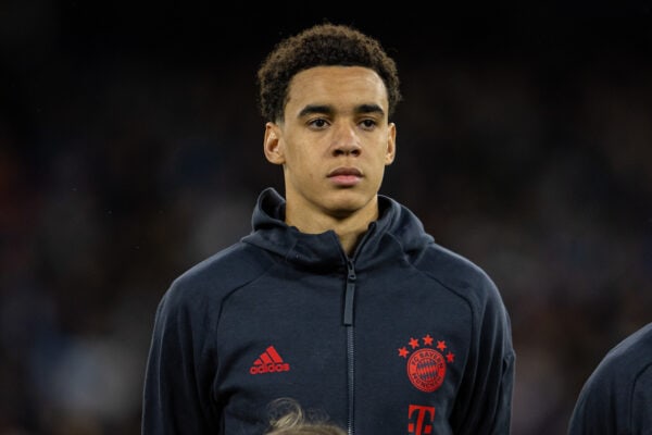 MANCHESTER, ENGLAND - Tuesday, April 11, 2023: Bayern Munich's Jamal Musiala lines-up before the UEFA Champions League Quarter-Final 1st Leg match between Manchester City FC and FC Bayern Munich at the City of Manchester Stadium. (Pic by David Rawcliffe/Propaganda)