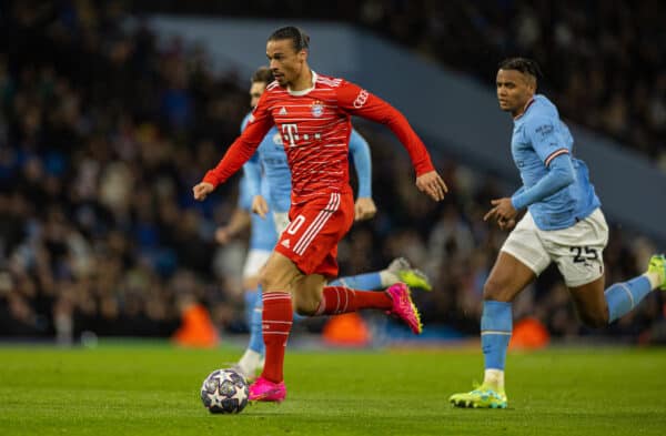 MANCHESTER, ENGLAND - Tuesday, April 11, 2023: Bayern Munich's Leroy Sané during the UEFA Champions League Quarter-Final 1st Leg match between Manchester City FC and FC Bayern Munich at the City of Manchester Stadium. (Pic by David Rawcliffe/Propaganda)