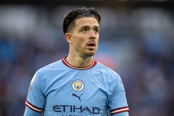 MANCHESTER, ENGLAND - Saturday, April 15, 2023: Manchester City's Jack Grealish during the FA Premier League match between Manchester City FC and Leicester City FC at the City of Manchester Stadium. (Pic by David Rawcliffe/Propaganda)