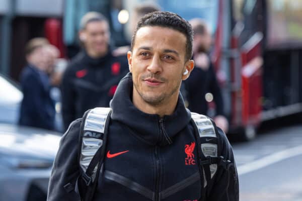 LEEDS, ENGLAND - Monday, April 17, 2023: Liverpool's Thiago Alcântara arrives before the FA Premier League match between Leeds United FC and Liverpool FC at Elland Road. (Pic by David Rawcliffe/Propaganda)