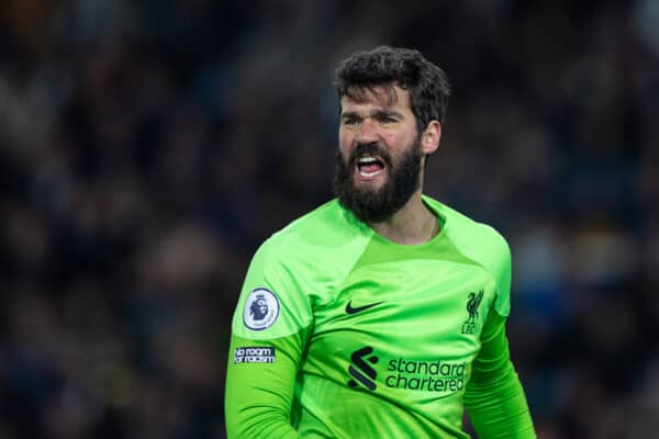 LEEDS, ENGLAND - Monday, April 17, 2023: Liverpool's goalkeeper Alisson Becker during the FA Premier League match between Leeds United FC and Liverpool FC at Elland Road. (Pic by David Rawcliffe/Propaganda)