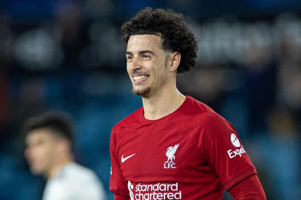 LEEDS, ENGLAND - Monday, April 17, 2023: Liverpool's Curtis Jones celebrates after the FA Premier League match between Leeds United FC and Liverpool FC at Elland Road. (Pic by David Rawcliffe/Propaganda)