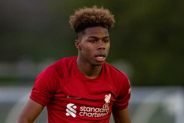 DERBY, ENGLAND - Tuesday, April 18, 2023: Liverpool's substitute Keyrol Figueroa during the Under-18 Premier League match between Derby County FC Under-18's and Liverpool FC Under-18's at Moor Farm Training Centre. Derby won 5-2. (Pic by David Rawcliffe/Propaganda)