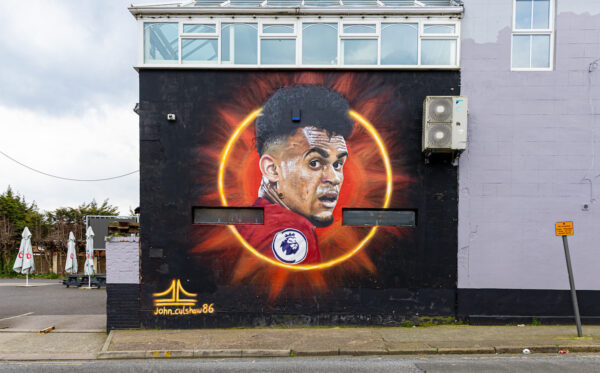 LIVERPOOL, ENGLAND - Friday, April 21, 2023: A street art mural featuring Liverpool FC's Luis Díaz. (Pic by David Rawcliffe/Propaganda)