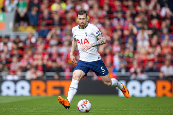 LIVERPOOL, ENGLAND - Sunday, April 30, 2023: Tottenham Hotspur's Pierre-Emile Højbjerg during the FA Premier League match between Liverpool FC and Tottenham Hotspur FC at Anfield. Liverpool won 4-3. (Pic by David Rawcliffe/Propaganda)