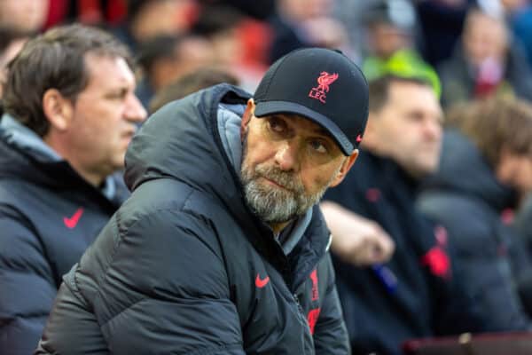 LIVERPOOL, ENGLAND - Wednesday, May 3, 2023: Liverpool's manager Jürgen Klopp before the FA Premier League match between Liverpool FC and Fulham FC at Anfield. Liverpool won 1-0. (Pic by David Rawcliffe/Propaganda)