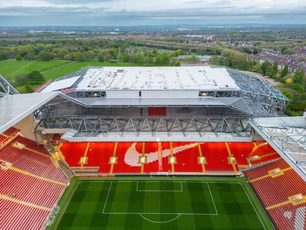 LIVERPOOL, ENGLAND - Saturday, May 6, 2023: An aerial view of Anfield during the FA Premier League match between Liverpool FC and Brentford FC at Anfield. (Pic by David Rawcliffe/Propaganda)