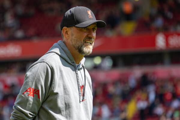 LIVERPOOL, ENGLAND - Saturday, May 20, 2023: Liverpool's manager Jürgen Klopp during the pre-match warm-up before the FA Premier League match between Liverpool FC and Aston Villa FC at Anfield. (Pic by David Rawcliffe/Propaganda)