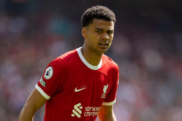 LIVERPOOL, ENGLAND - Saturday, May 20, 2023: Liverpool's Cody Gakpo during the FA Premier League match between Liverpool FC and Aston Villa FC at Anfield. (Pic by David Rawcliffe/Propaganda)