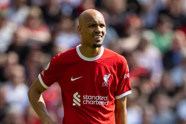 LIVERPOOL, ENGLAND - Saturday, May 20, 2023: Liverpool's Fabio Henrique Tavares 'Fabinho' during the FA Premier League match between Liverpool FC and Aston Villa FC at Anfield. (Pic by David Rawcliffe/Propaganda)