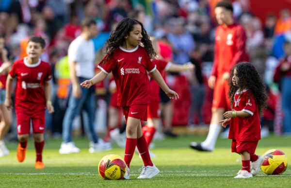 LIVERPOOL, ENGLAND - Saturday, May 20, 2023: The daughter of Liverpool's Mohamed Salah on the pitch after the FA Premier League match between Liverpool FC and Aston Villa FC at Anfield. (Pic by David Rawcliffe/Propaganda)