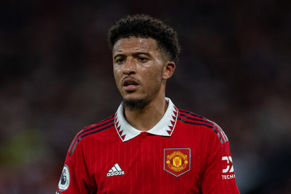 Manchester, England – Donnerstag, 25. Mai 2023: Jadon Sancho von Manchester United während des Premier-League-Spiels zwischen Manchester United und Chelsea im Old Trafford.  Manchester United gewann mit 4:1.  (Foto von David Rawcliffe/Werbung)