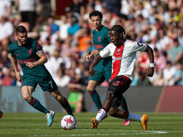 SOUTHAMPTON, ENGLAND - Sunday, May 28, 2023: Southampton's Roméo Lavia during the FA Premier League match between Southampton FC and Liverpool FC at St Mary's Stadium. The game ended in a 4-4 draw. (Pic by David Rawcliffe/Propaganda)