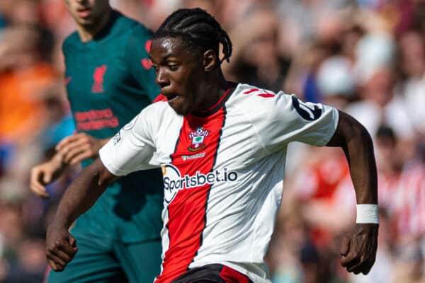 SOUTHAMPTON, ENGLAND - Sunday, May 28, 2023: Southampton's Roméo Lavia during the FA Premier League match between Southampton FC and Liverpool FC at St Mary's Stadium. The game ended in a 4-4 draw. (Pic by David Rawcliffe/Propaganda)