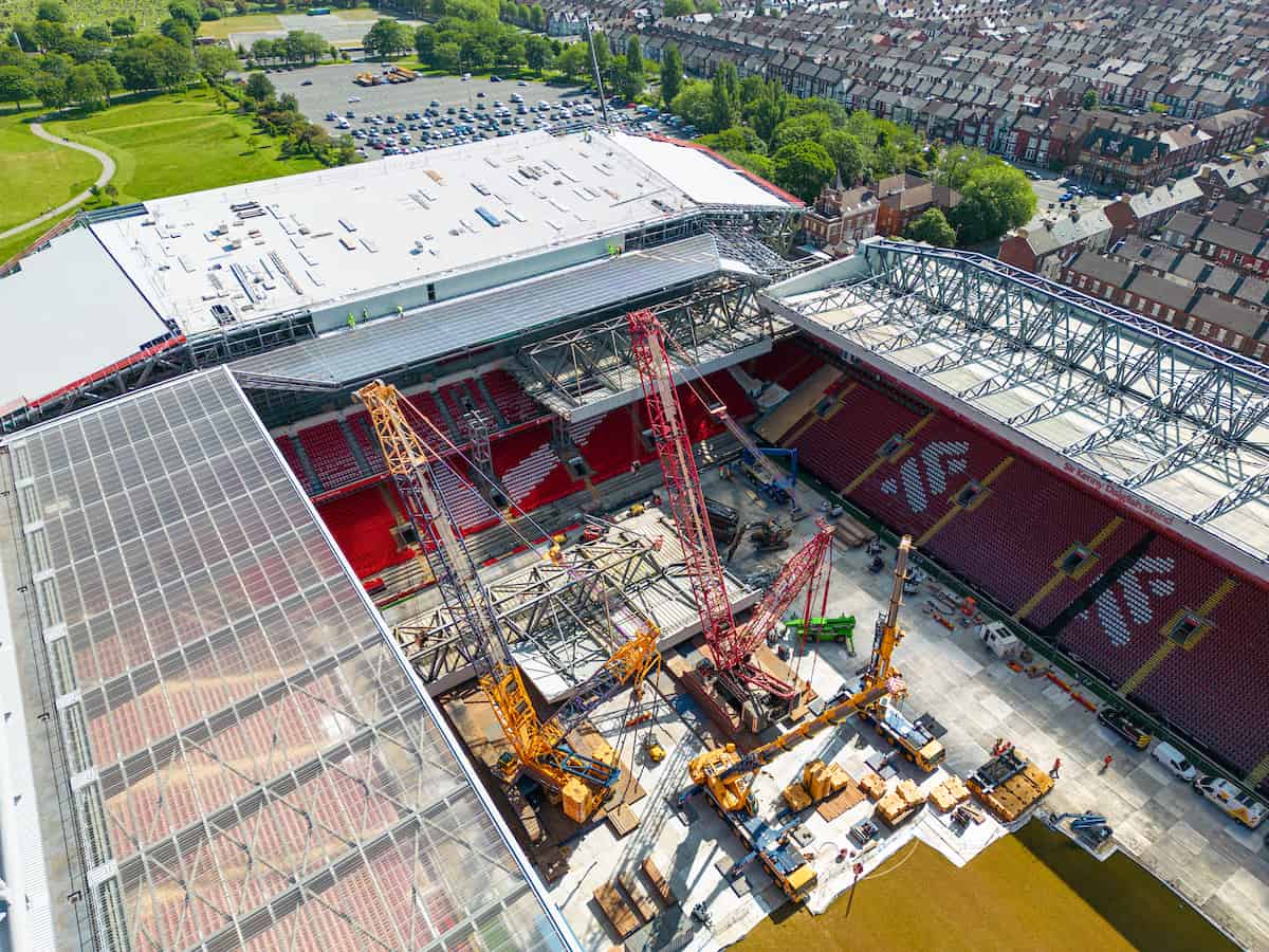 Exclusive First look at Anfield Road Stand with half the roof removed