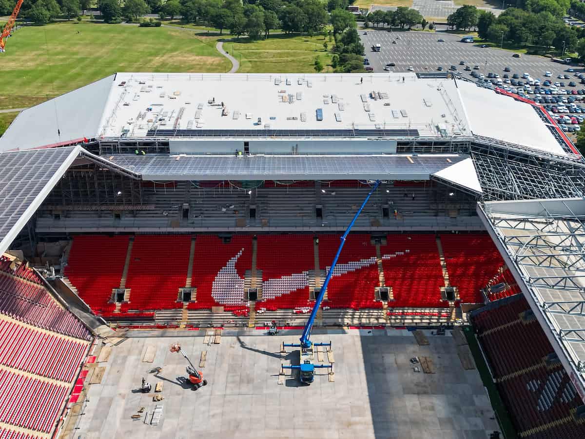 Latest Anfield Road Stand photos with 150 new seats in lower tier
