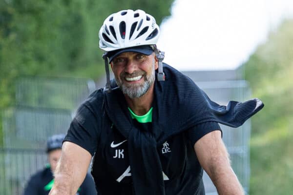 DONESCHINGEN, GERMANY - Monday, July 17, 2023: Liverpool's manager Jürgen Klopp rides a bicyle to a training session during the club's pre-season training camp in Germany. (Pic by David Rawcliffe/Propaganda)
