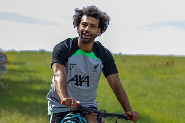 DONESCHINGEN, GERMANY - Monday, July 17, 2023: Liverpool's Mohamed Salah rides a bicyle to a training session during the club's pre-season training camp in Germany. (Pic by David Rawcliffe/Propaganda)