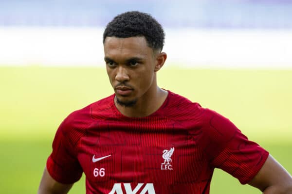 KARLSRUHE, GERMANY - Wednesday, July 19, 2023: Liverpool's Trent Alexander-Arnold during the pre-match warm-up before a pre-season friendly match between Karlsruher SC and Liverpool FC at the Wildparkstadion. Liverpool won 4-2. (Pic by David Rawcliffe/Propaganda)