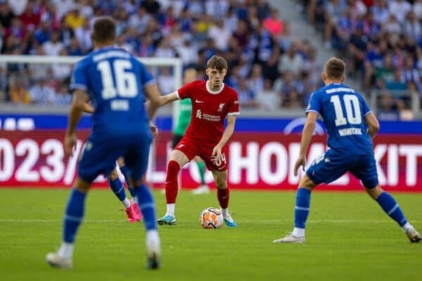 KARLSRUHE, GERMANY - Wednesday, July 19, 2023: Liverpool's Conor Bradley during a pre-season friendly match between Karlsruher SC and Liverpool FC at the Wildparkstadion. Liverpool won 4-2. (Pic by David Rawcliffe/Propaganda)