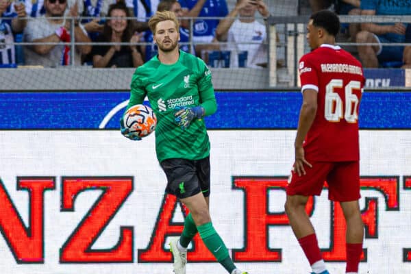 KARLSRUHE, GERMANY - Wednesday, July 19, 2023: Liverpool's goalkeeper Caoimhin Kelleher during a pre-season friendly match between Karlsruher SC and Liverpool FC at the Wildparkstadion. Liverpool won 4-2. (Pic by David Rawcliffe/Propaganda)