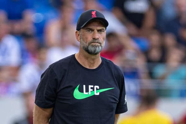 KARLSRUHE, GERMANY - Wednesday, July 19, 2023: Liverpool's manager Jürgen Klopp during a pre-season friendly match between Karlsruher SC and Liverpool FC at the Wildparkstadion. Liverpool won 4-2. (Pic by David Rawcliffe/Propaganda)