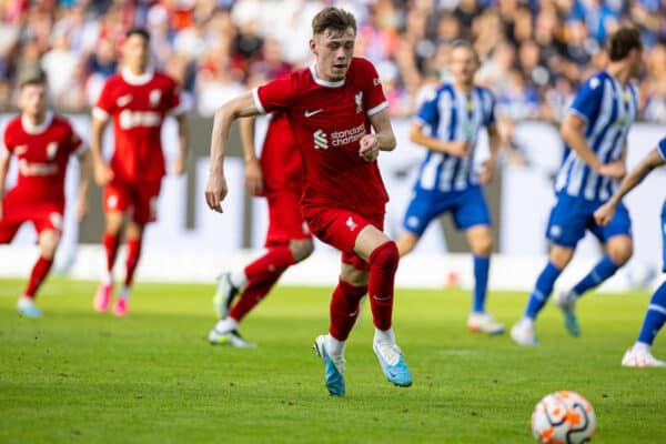 KARLSRUHE, GERMANY - Wednesday, July 19, 2023: Liverpool's Conor Bradley during a pre-season friendly match between Karlsruher SC and Liverpool FC at the Wildparkstadion. Liverpool won 4-2. (Pic by David Rawcliffe/Propaganda)