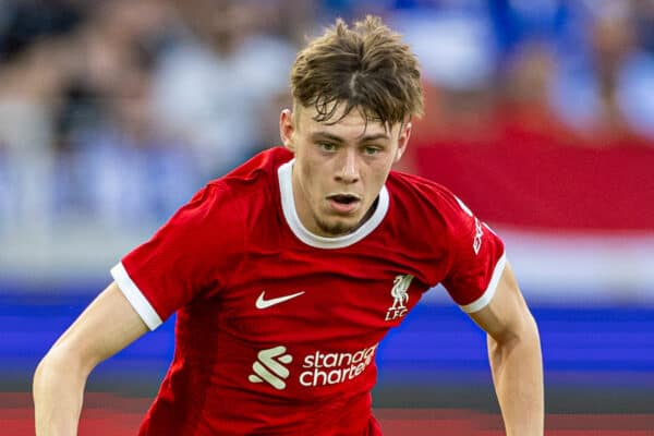 KARLSRUHE, GERMANY - Wednesday, July 19, 2023: Liverpool's Conor Bradley during a pre-season friendly match between Karlsruher SC and Liverpool FC at the Wildparkstadion. Liverpool won 4-2. (Pic by David Rawcliffe/Propaganda)