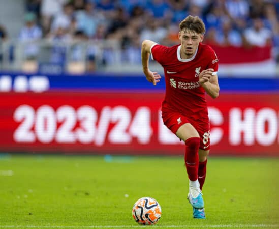 KARLSRUHE, GERMANY - Wednesday, July 19, 2023: Liverpool's Conor Bradley during a pre-season friendly match between Karlsruher SC and Liverpool FC at the Wildparkstadion. Liverpool won 4-2. (Pic by David Rawcliffe/Propaganda)