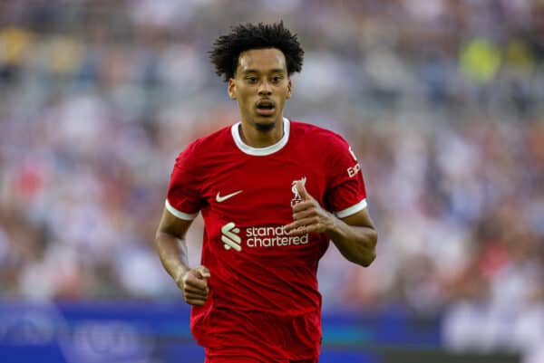 KARLSRUHE, GERMANY - Wednesday, July 19, 2023: Liverpool's Calum Scanlon during a pre-season friendly match between Karlsruher SC and Liverpool FC at the Wildparkstadion. Liverpool won 4-2. (Pic by David Rawcliffe/Propaganda)