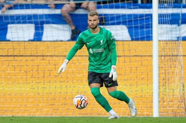 KARLSRUHE, GERMANY - Wednesday, July 19, 2023: Liverpool's goalkeeper Vitezslav Jaros during a pre-season friendly match between Karlsruher SC and Liverpool FC at the Wildparkstadion. Liverpool won 4-2. (Pic by David Rawcliffe/Propaganda)